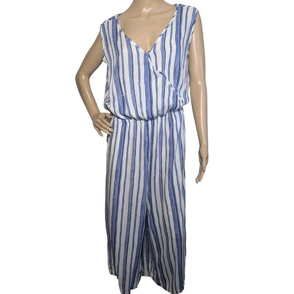 Chico's Gaucho Striped Jumpsuit Size 1.5 US 10 Medium Navy And White - Picture 1 of 8